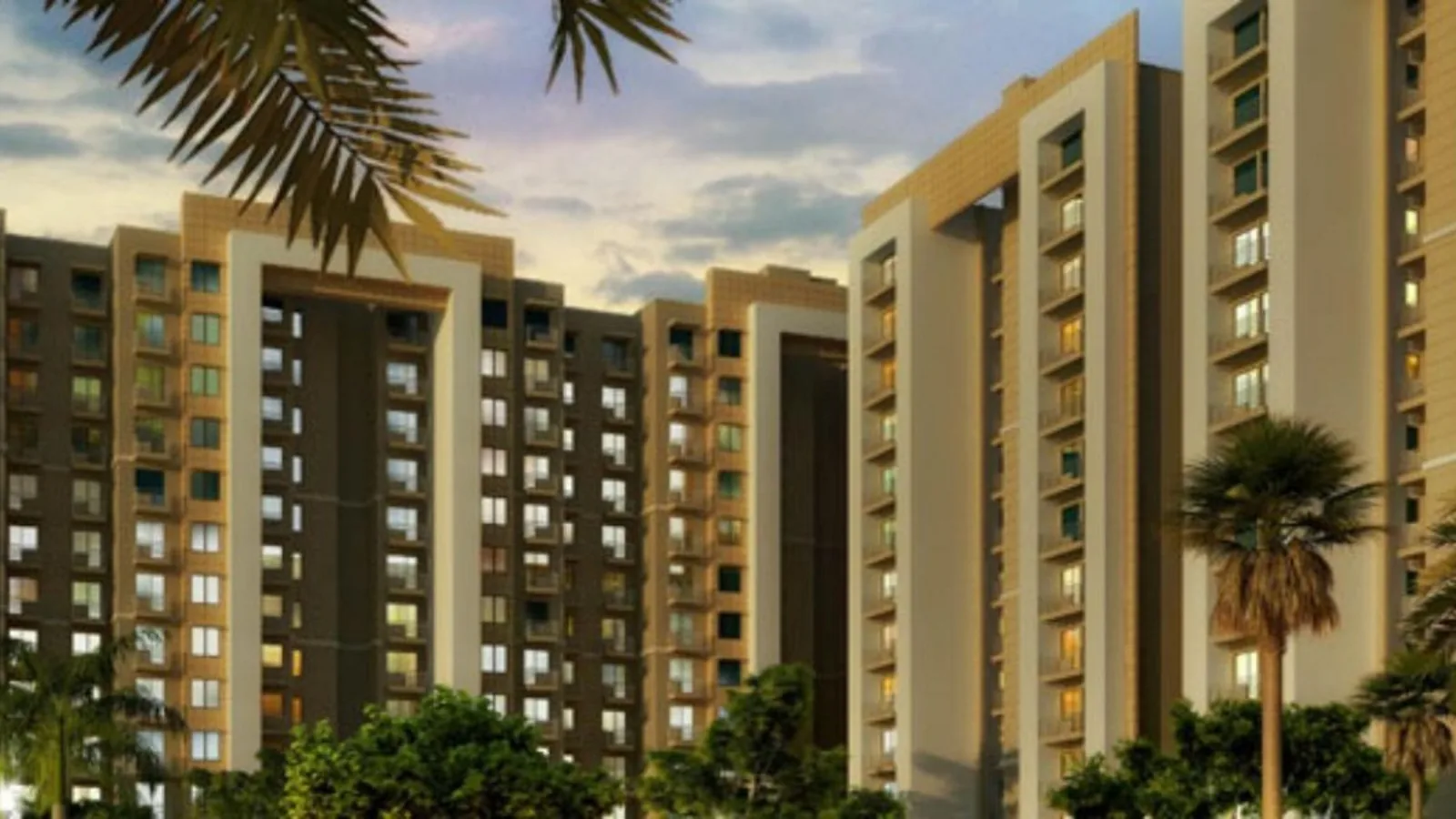 Satya The Legend residential towers and palm-lined garden, Sector 57