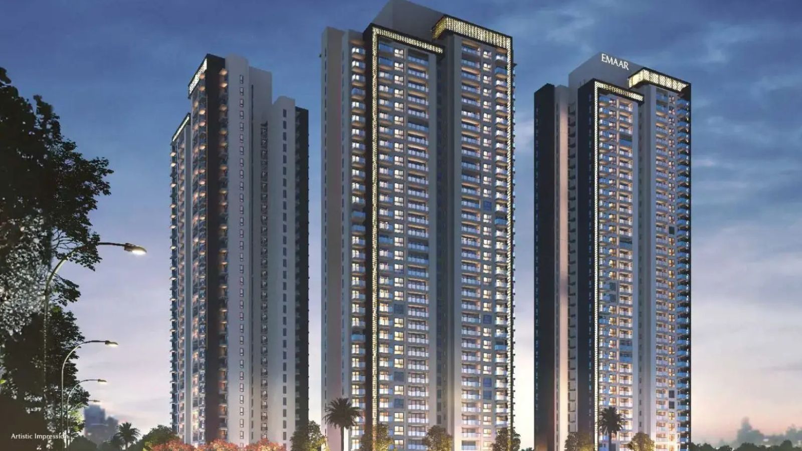 Emaar Amaris towers at dusk, artist's impression