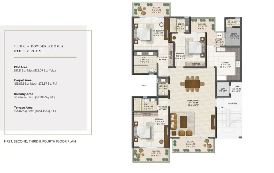 Adani Brahma Samsara Vilasa 3 BHK builder floor floor plan, 3,521 sq ft super area