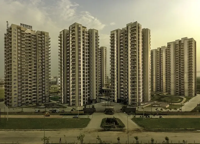Adani M2K Oyster Grande completed towers, aerial photo from the developer