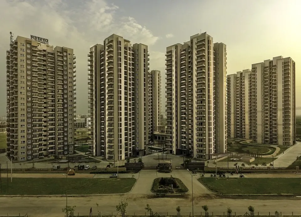 Adani M2K Oyster Grande completed towers, aerial photo from the developer