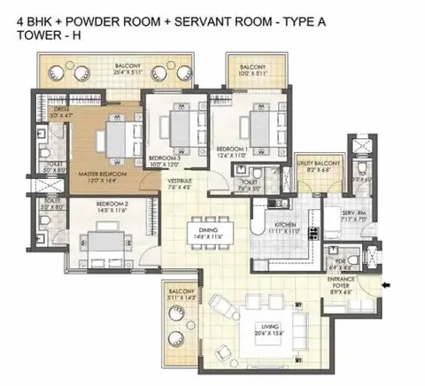 Adani M2K Oyster Grande 4 BHK floor plan, 3,197 sq ft super area
