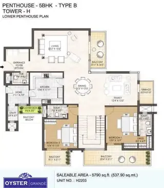 Adani M2K Oyster Grande 5 BHK penthouse (set 2) lower floor plan, 5,790 sq ft super area