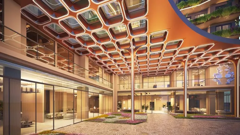 Advik by ROF drop-off canopy with a lattice ceiling, artist's impression