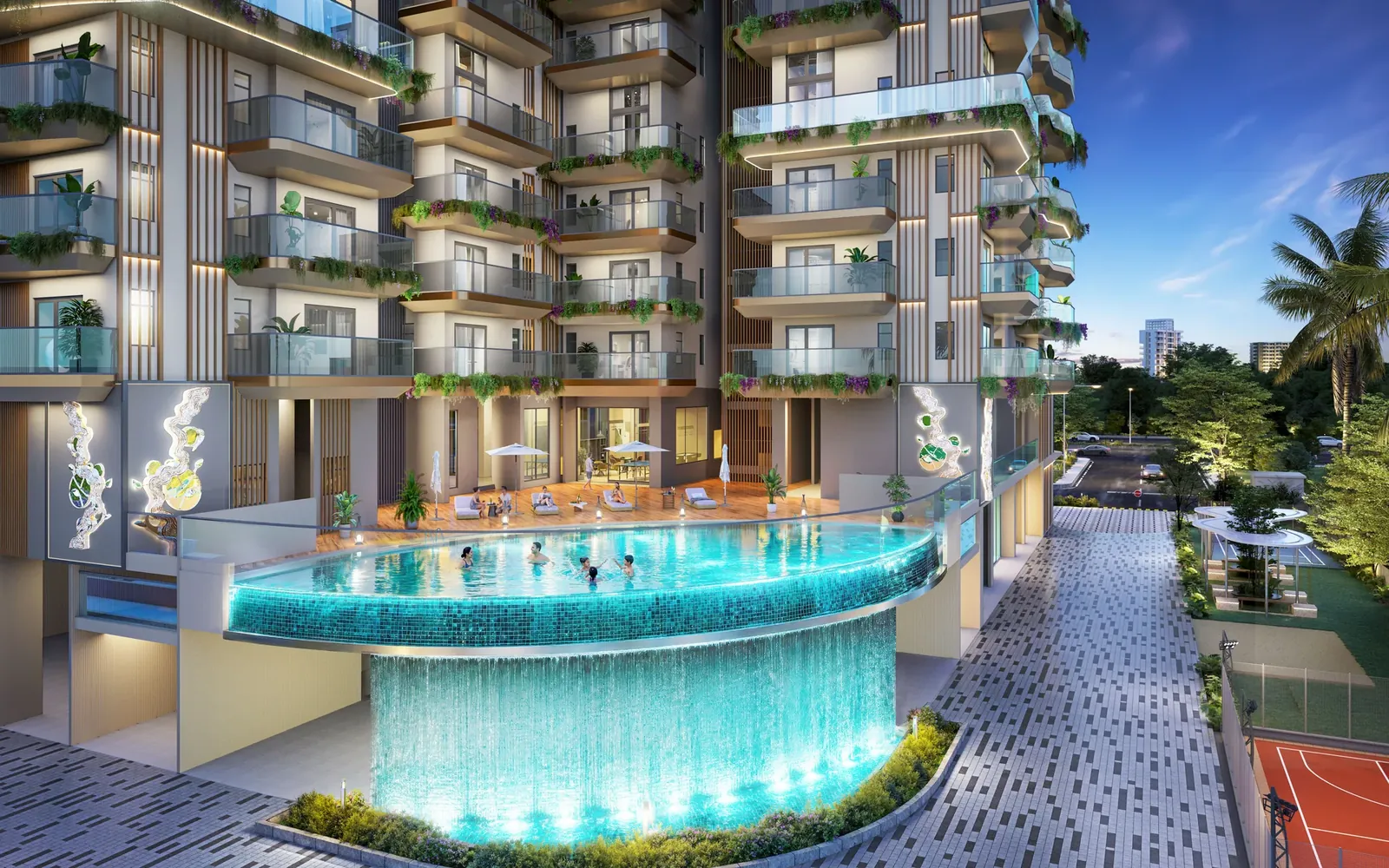 Advik by ROF raised pool deck with water cascades, artist's impression
