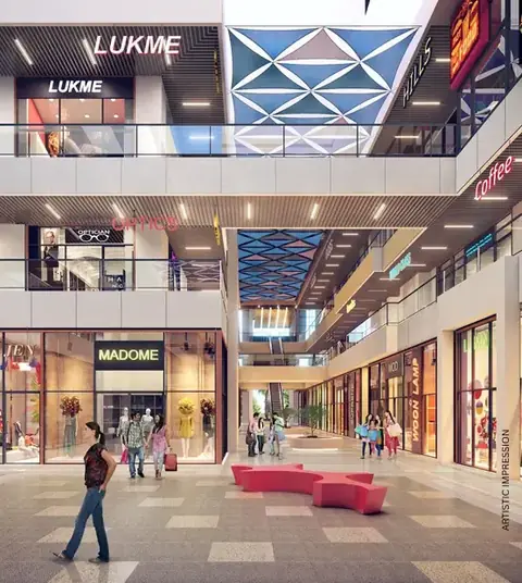 AIPL Joy Central retail atrium with the Lukme and Madame stores, artist's impression