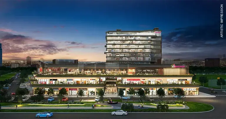 AIPL Joy Square at dusk from the sector road, artist's impression