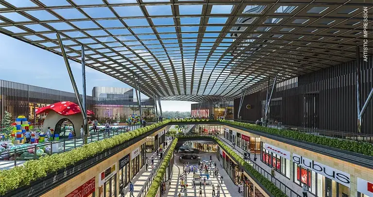 AIPL Joy Square covered piazza seen from the food court level, artist's impression