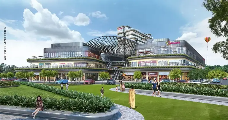 AIPL Joy Square entrance plaza and glass canopy from the 150 m road, artist's impression