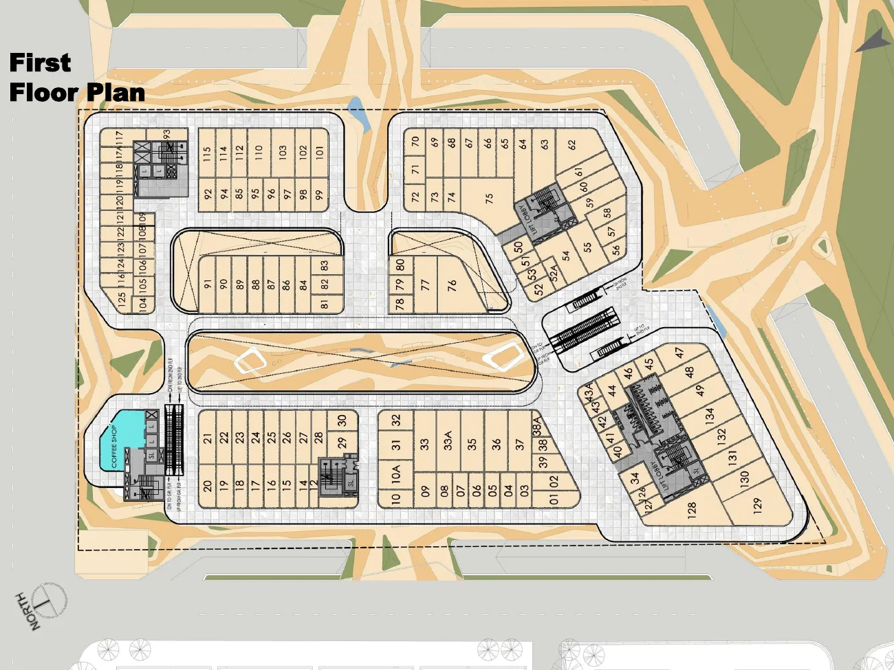 AIPL Joy Square first floor plan: shops and units above the piazza, from AIPL's presentation