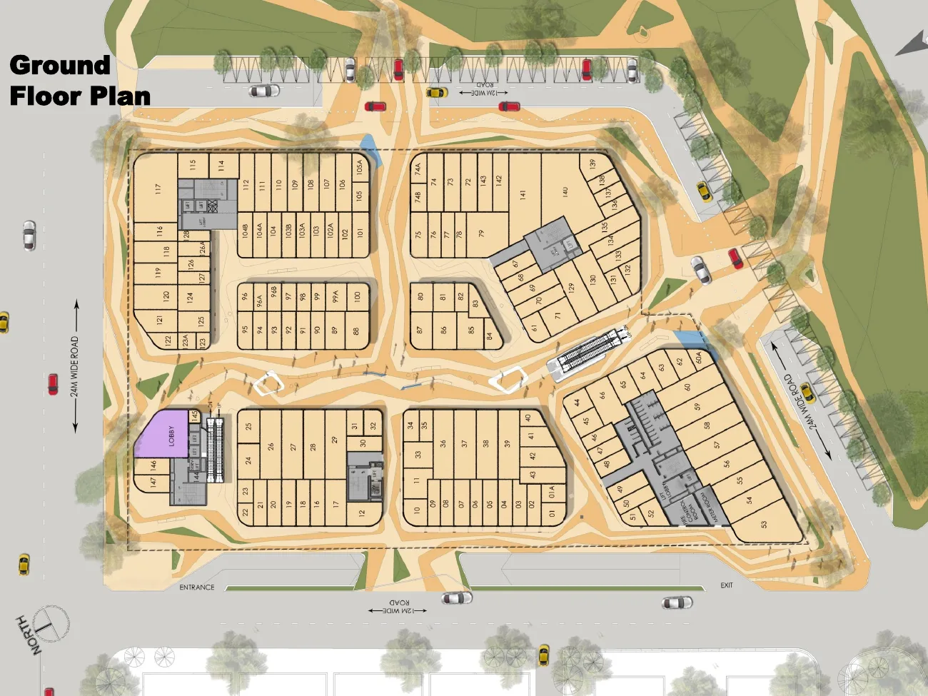 AIPL Joy Square ground floor plan: shops around the piazza, from AIPL's presentation