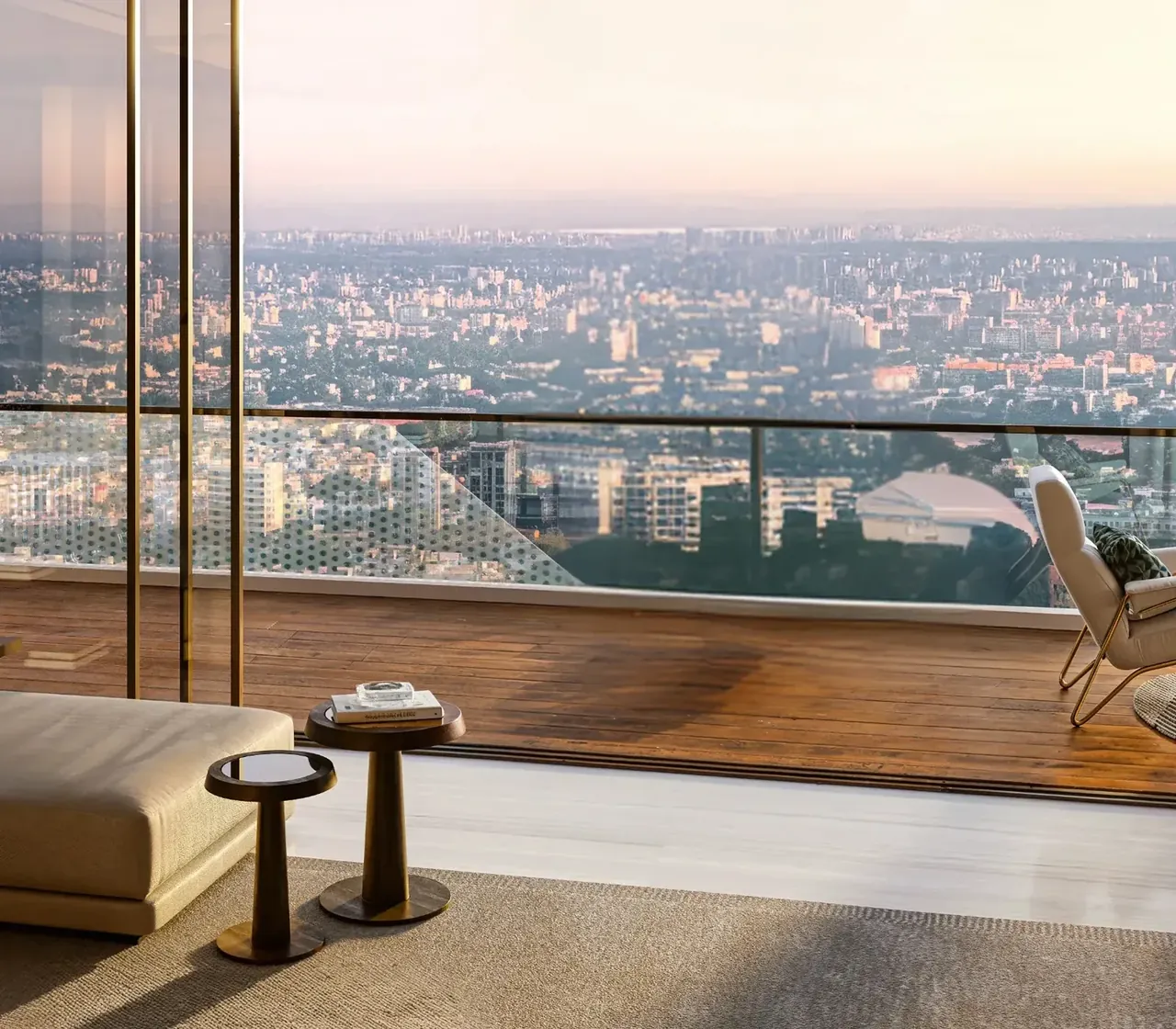 AIPL Riviera apartment wrap-around deck with high-rise city view, artist's impression