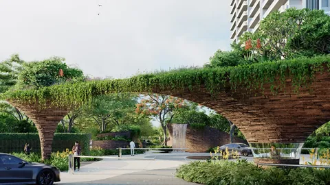 AIPL Riviera green canopy arch over the arrival court, artist's impression