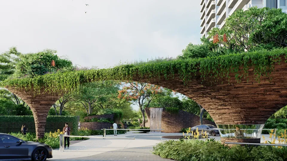 AIPL Riviera green canopy arch over the arrival court, artist's impression
