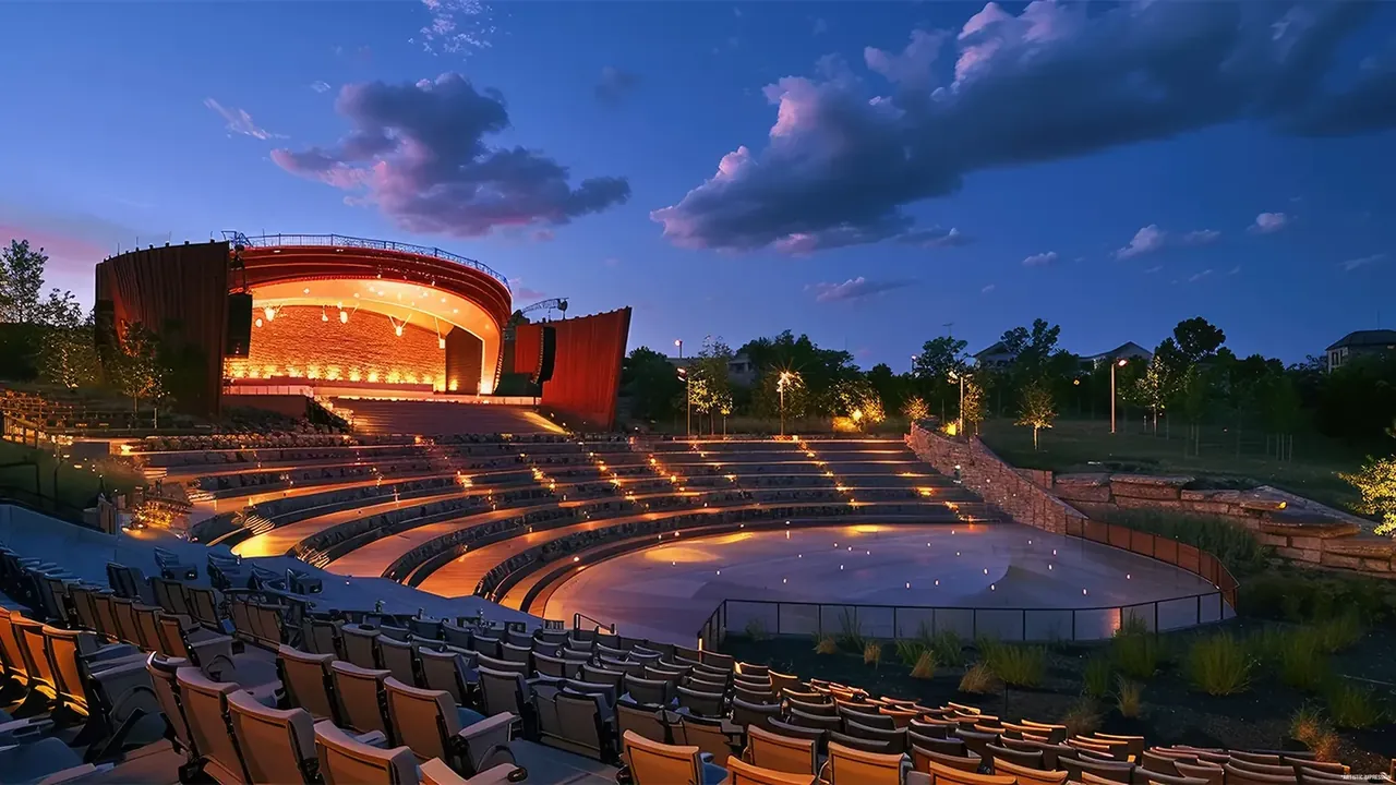 AIPL Riviera open-air amphitheatre and event stage at night, artist's impression