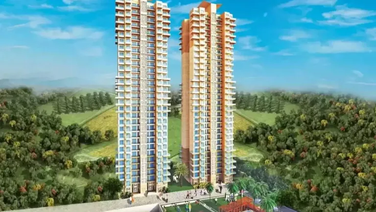 AIPL Zen Residences twin towers seen across wooded greens, artist's impression