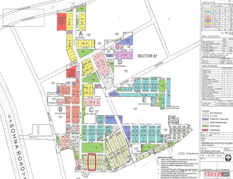 Ansal API Esencia site plan of the Sector 67 township with its plotted and floor pockets