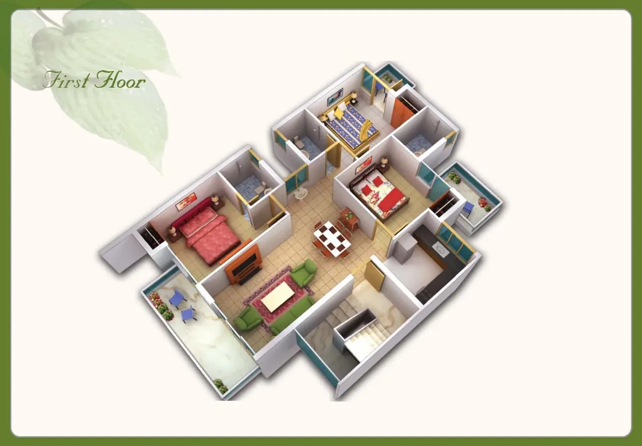 Ansal API Esencia Sovereign floor first level furnished 3D cutaway layout, artist's impression