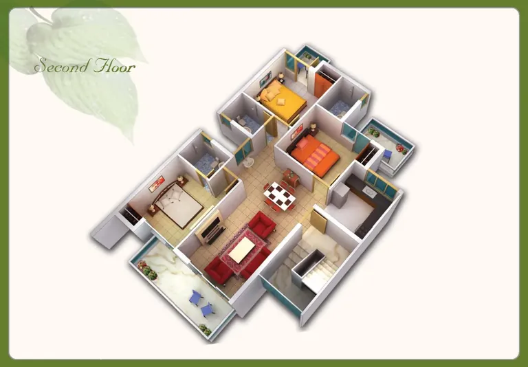 Ansal API Esencia Sovereign floor second level furnished 3D cutaway layout, artist's impression