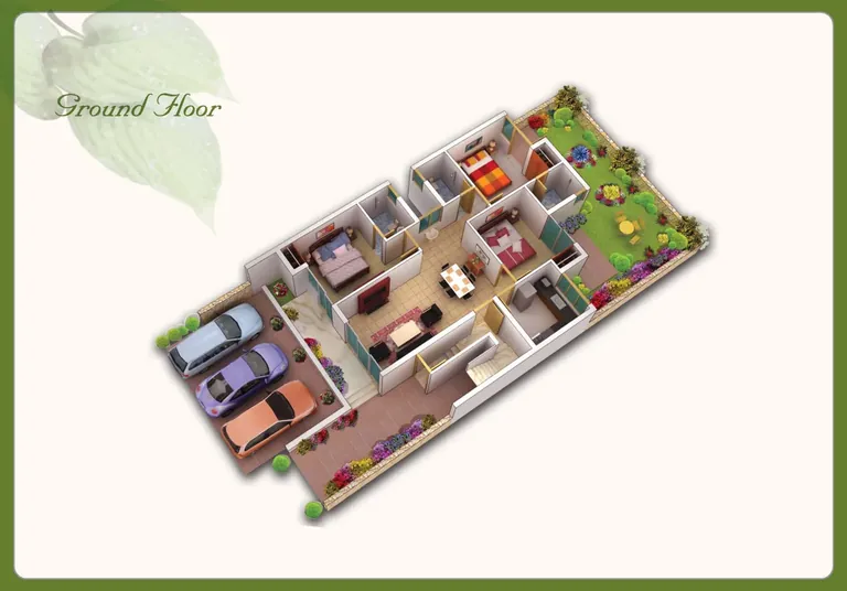 Ansal API Esencia Sovereign floor ground level shown as a 3D cutaway layout, artist's impression
