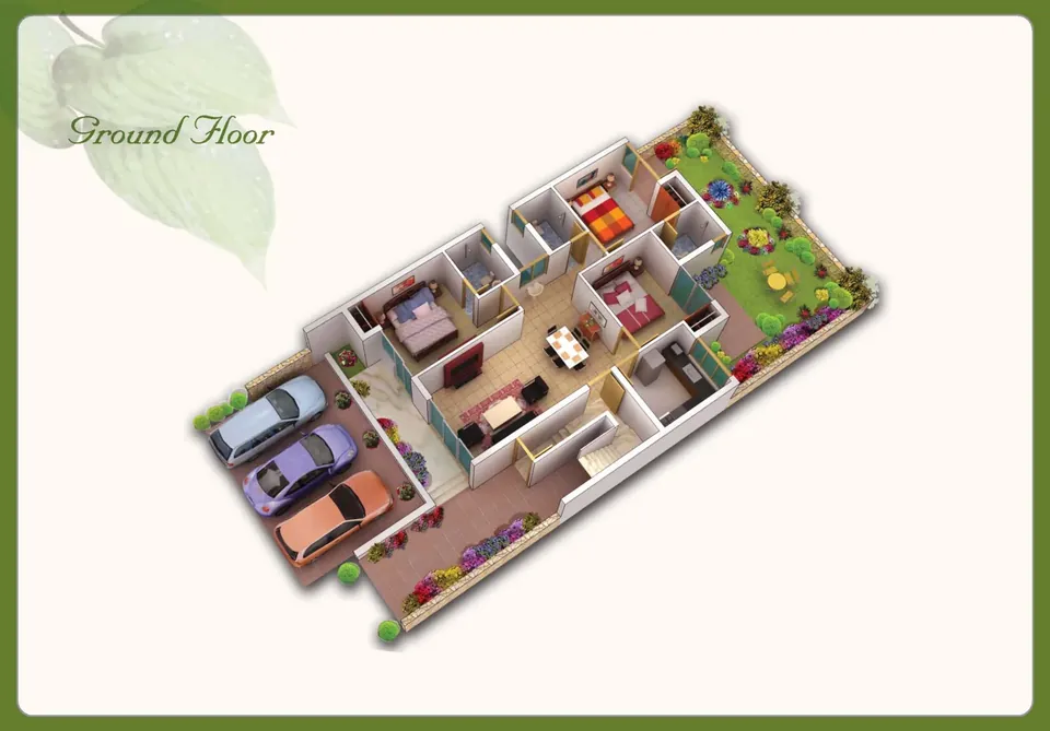 Ansal API Esencia Sovereign floor ground level shown as a 3D cutaway layout, artist's impression