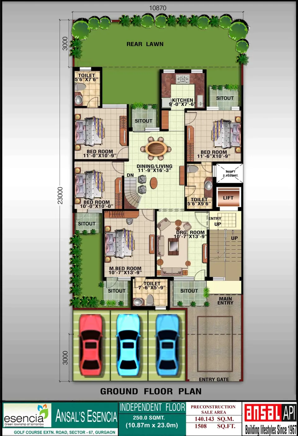 Ansal API Esencia 4 BHK floor plan, 1,508 sq ft, pre-construction sale area