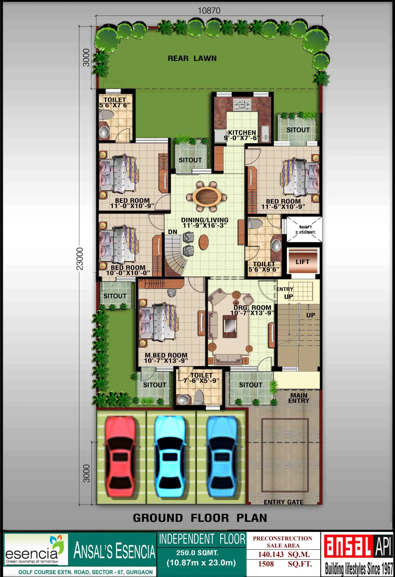 Ansal API Esencia 4 BHK floor plan, 1,508 sq ft, pre-construction sale area