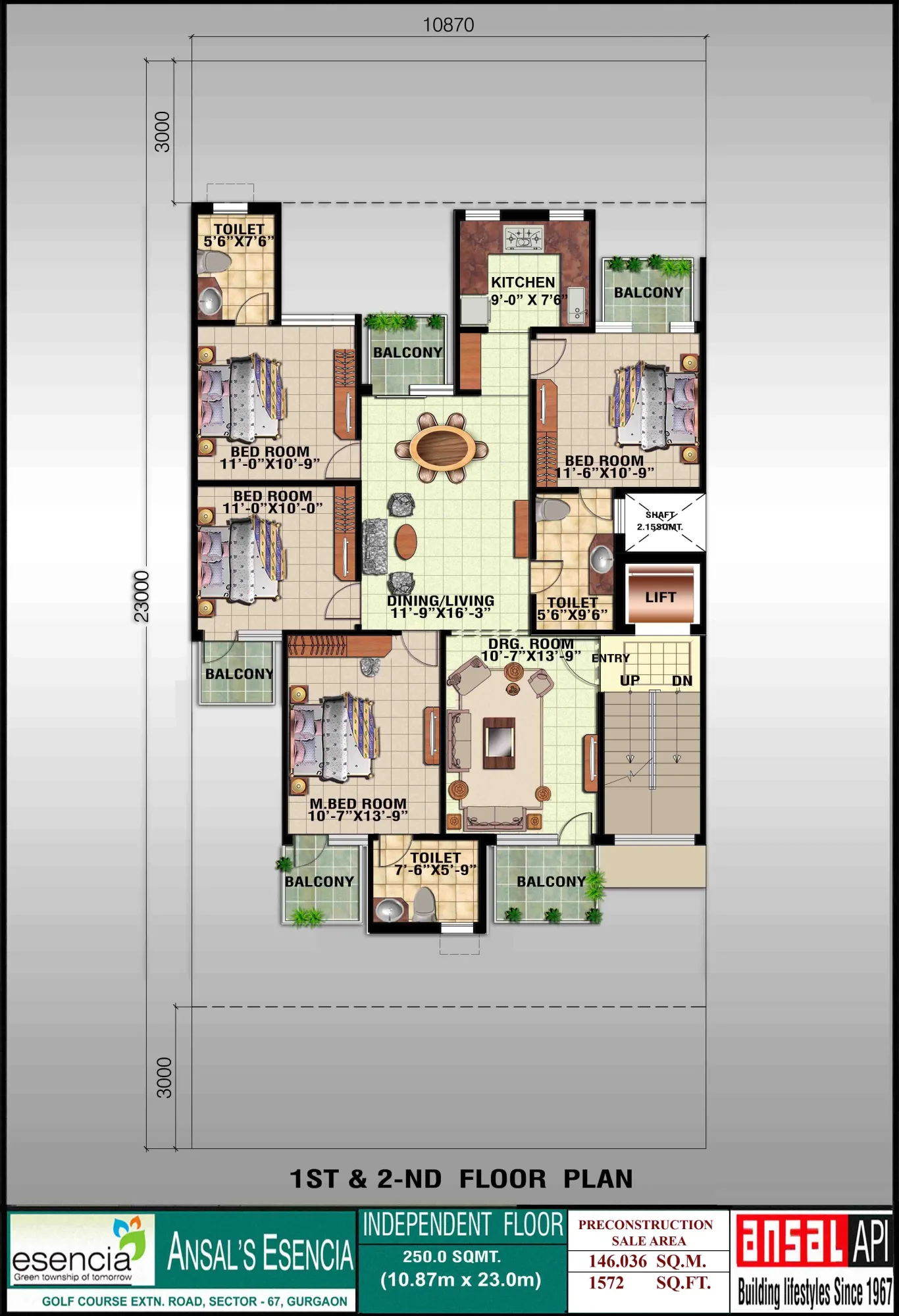 Ansal API Esencia 4 BHK floor plan, 1,572 sq ft, pre-construction sale area