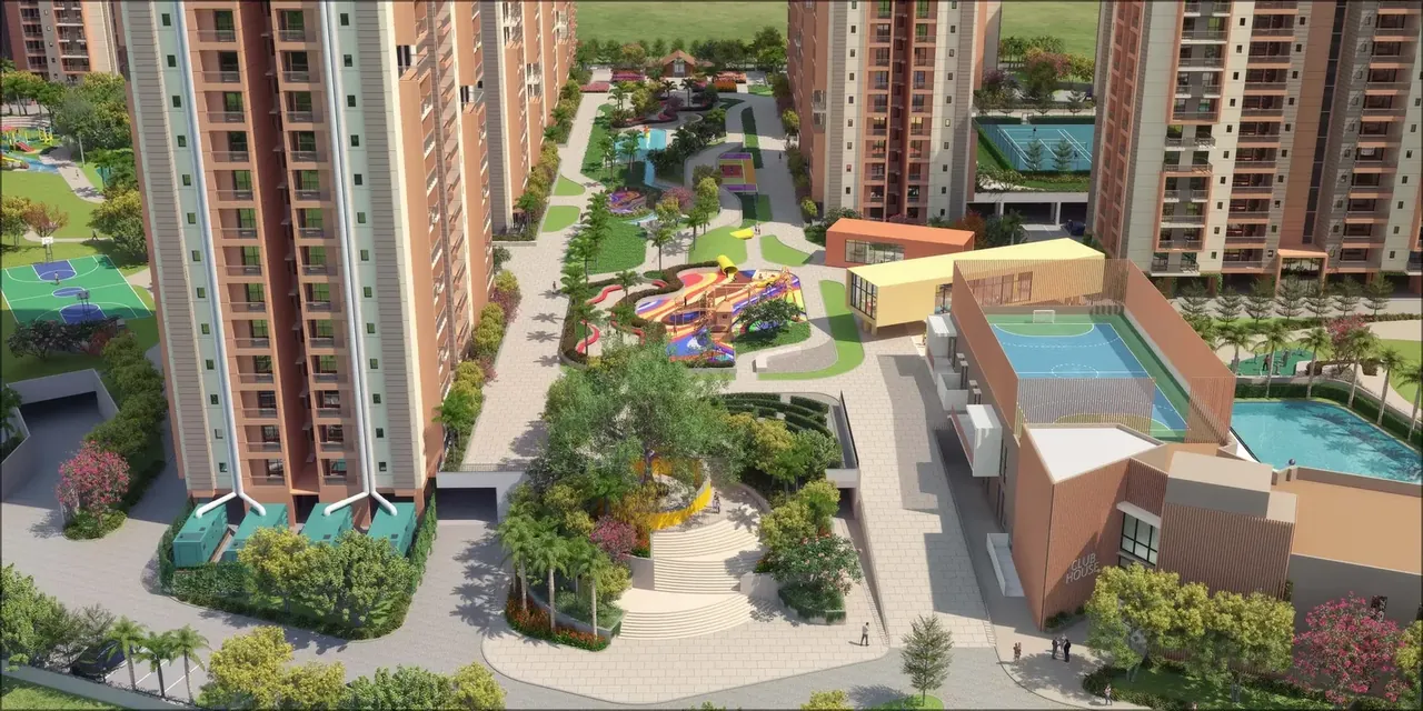 Ashiana Amarah play street with mazes and a play area between the towers, artist's impression