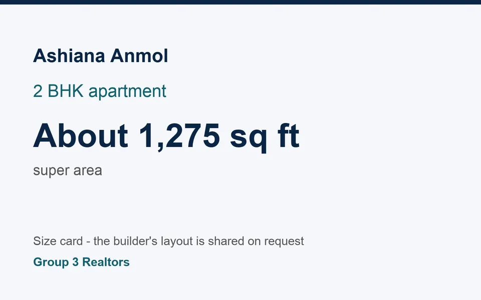 Ashiana Anmol 2 BHK flat size card, about 1,275 sq ft super area