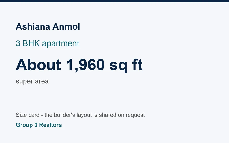 Ashiana Anmol 3 BHK flat size card, about 1,960 sq ft super area