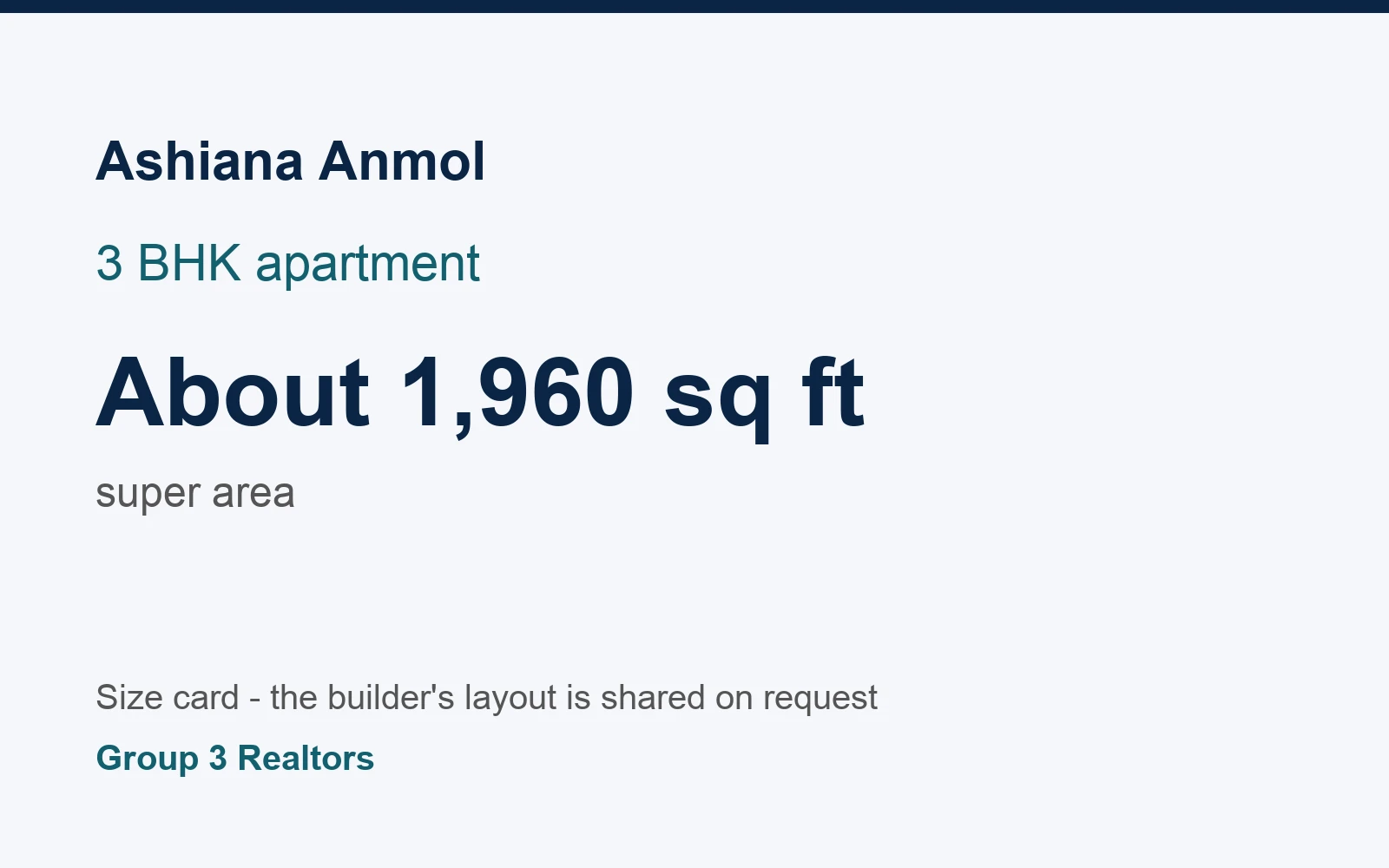 Ashiana Anmol 3 BHK flat size card, about 1,960 sq ft super area