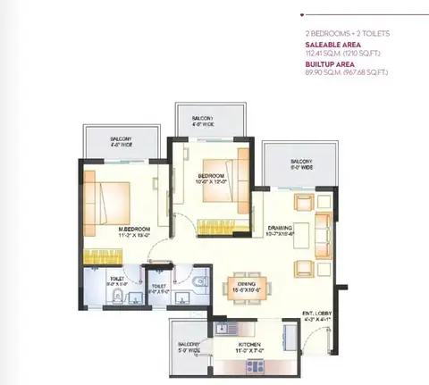 Ashiana Mulberry 2 BHK floor plan, 1,210 sq ft