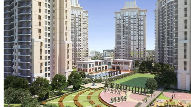 ATS Kocoon towers and landscaped courtyard seen from the podium, artist's impression