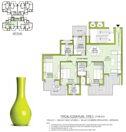 ATS Kocoon 3 BHK floor plan, 1,745 sq ft super area