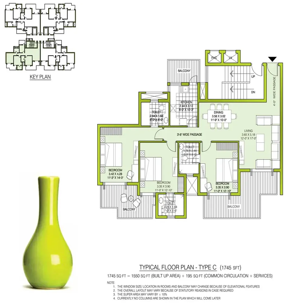 ATS Kocoon 3 BHK floor plan, 1,745 sq ft super area