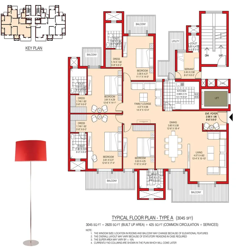 ATS Kocoon 4 BHK + servant floor plan, 3,045 sq ft super area