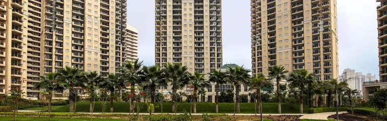 ATS Tourmaline tower row above the palm-lined boundary, wide photo