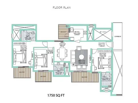 ATS Tourmaline 3 BHK floor plan, 1,750 sq ft super area