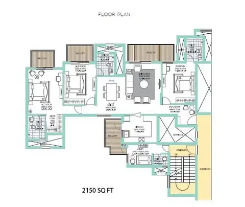 ATS Tourmaline 3 BHK + servant floor plan, 2,150 sq ft super area