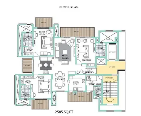 ATS Tourmaline 3 BHK + family lounge + servant floor plan, 2,585 sq ft super area