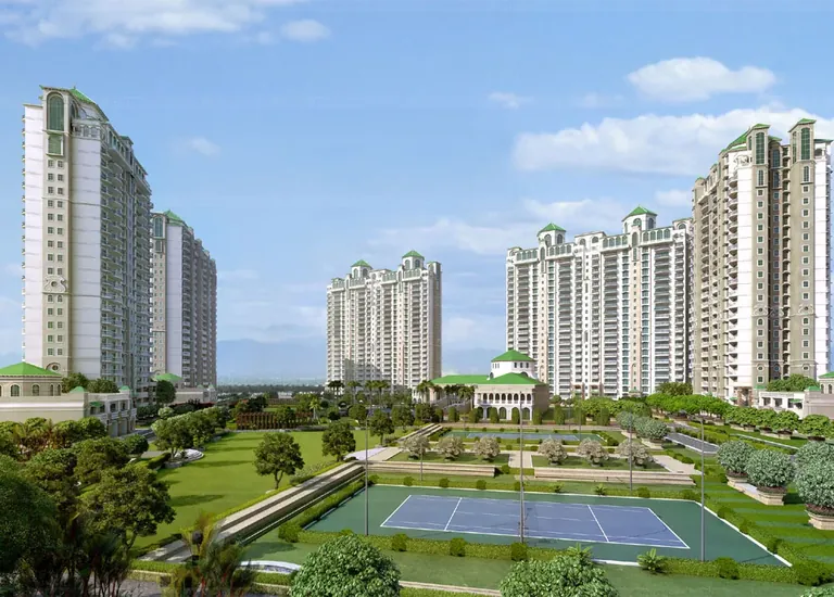 ATS Triumph tennis court and central greens among the towers, artist's impression