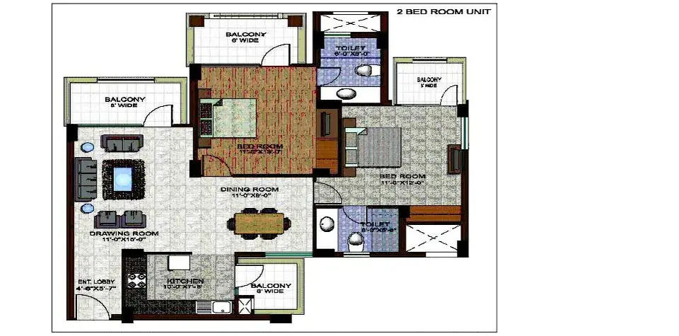 Bestech Park View Ananda 2 BHK floor plan, 1,360 sq ft