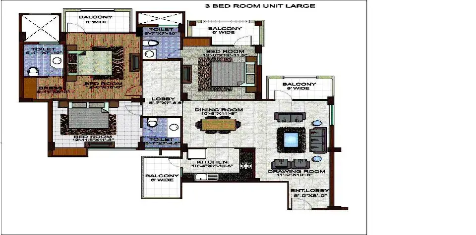 Bestech Park View Ananda 3 BHK floor plan, 1,810 sq ft