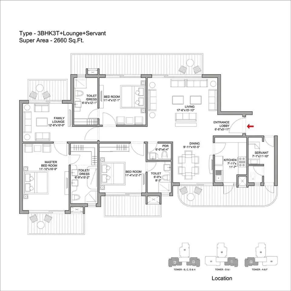 Bestech Park View Grand Spa 3 BHK floor plan, 2,660 sq ft