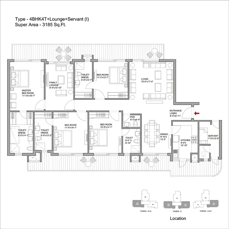 Bestech Park View Grand Spa 4 BHK floor plan, 3,185 sq ft