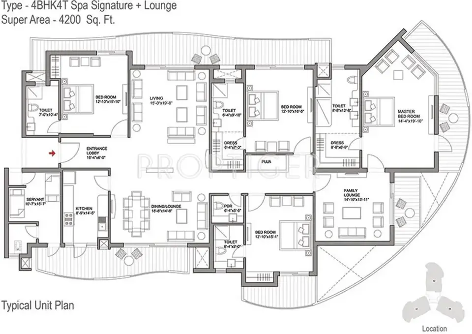 Bestech Park View Grand Spa 4 BHK floor plan, 4,200 sq ft