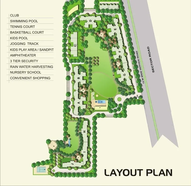 Bestech Park View Spa Next layout plan with the towers, central green, club and pools