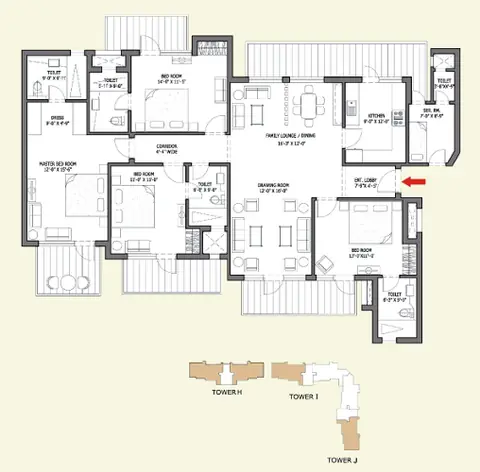 Bestech Park View Spa Next 4 BHK flat floor plan, 2,635 sq ft super area
