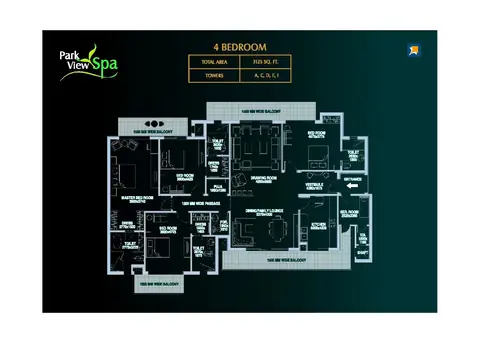 Bestech Park View Spa 4 BHK floor plan, 3,125 sq ft super area